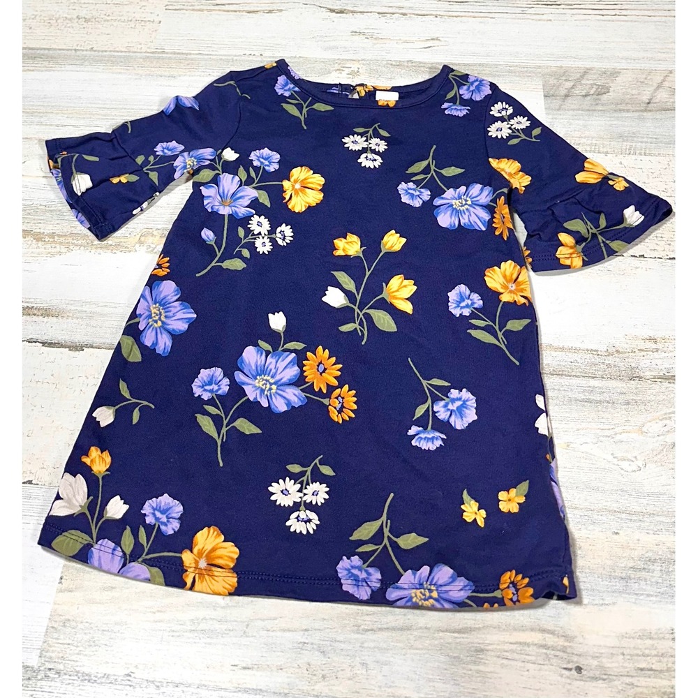 Old Navy Floral Dress Toddler Girls 2T Navy Blue Excellent Bell Sleeve Shift